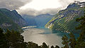 Geirangerfjord as seen from the Riksvei 60 road by the opposite coast of Sunnylvsfjord in 2008 August