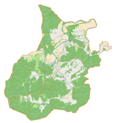 Mapa konturowa gminy Krasiczyn, blisko centrum u góry znajduje się punkt z opisem „Krasiczyn”