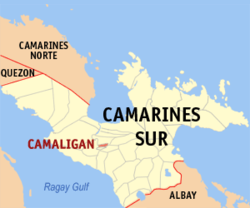 Map of Camarines Sur with Camaligan highlighted