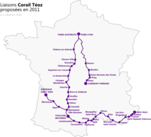 Carte du réseau Téoz en 2011