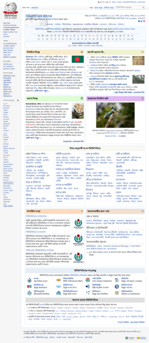 বিভিন্ন ভাষায় সংযোগের সঙ্গে উইকিপিডিয়ার প্রধান পাতা।