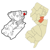 Location of Port Reading in Middlesex County highlighted in red (left). Inset map: Location of Middlesex County in New Jersey highlighted in orange (right).