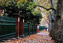 This is a photograph of a footpath along the southern fence on War Memorial Drive in winter.