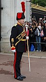 The drum major of the Royal Artillery Band in full dress.