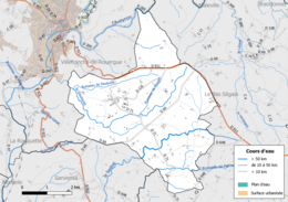 Carte en couleur présentant le réseau hydrographique de la commune