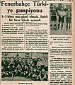 9 Eylül 1935 tarihli Kurun gazetesinde Fenerbahçe'nin 1935 yılı Türkiye Futbol Şampiyonluğu