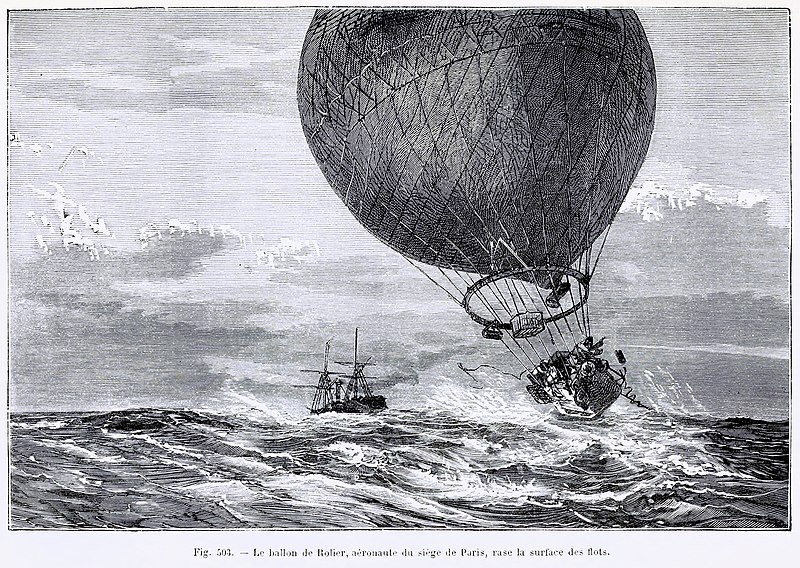 File:B21496626 0005 0643 Les merveilles de la science Inventions scientifiques dupuis 1870 Supplément au aérostats. Le ballon de Rolier, aéronaute du siège de Paris, rase la surface des flots. La Ville d’Orléans Norway 1870-11-2.jpg