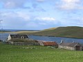 Gunnista with Aith Voe bay and Aith Ness peninsula