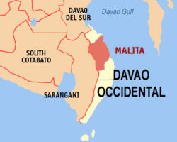 Mapa ng Davao Occidental na nagpapakita sa lokasyon ng Malita.