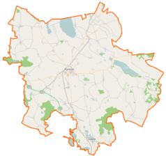 Mapa konturowa powiatu pyrzyckiego, u góry po lewej znajduje się punkt z opisem „Parsów”