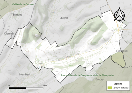 Carte de la ZNIEFF de type 2 sur la commune.