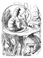 Image 8 Caterpillar, Alice's Adventures in Wonderland Artist: Sir John Tenniel Sir John Tenniel's illustration of the Caterpillar for Lewis Carroll's classic children's book, Alice's Adventures in Wonderland. The illustration is noted for its ambiguous central figure, which can be viewed as having either a human male's face with pointed nose and protruding lower lip or as the head end of an actual caterpillar, with the right three "true" legs visible. The small symbol in the lower left is composed of Tenniel's initials, which was how he signed most of his work for the book. The partially obscured word in the lower left-center is the last name of Edward Dalziel, the engraver of the piece. More featured pictures