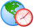 Globe icon with a red clock.