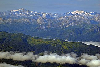 Blick vom Dachstein auf die Radstädter Tauern, Im Hintergrund die Hohen Tauern