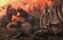 Allosaurus and Ceratosaurus fighting