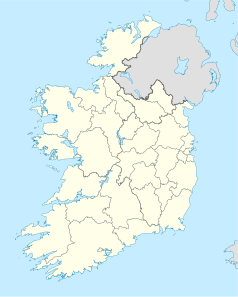 Mapa konturowa Irlandii, blisko centrum po prawej na dole znajduje się punkt z opisem „Abbeyleix”