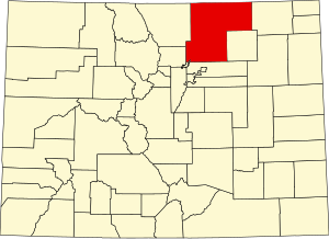 Map of Colorado highlighting Weld County