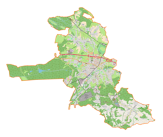 Mapa konturowa gminy Chrzanów, w centrum znajduje się punkt z opisem „Cmentarz wojenny nr 444 – Chrzanów”