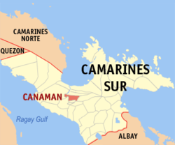 Mapa han Camarines Sur nga nagpapakita kon hain nahamutang an Canaman