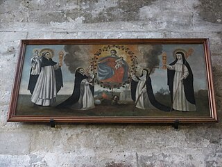 Photo du tableau «Remise du Rosaire à saint Dominique», au-dessus de l'autel