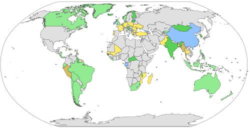 Map showing countries that have had women as heads of state or government since 1950