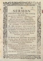 Thumbnail for File:Sermon predicado el dia once de Agosto de mil setecientos sesenta y uno, en la fiesta, que hizo en la iglesia parroquial de nuestro padre San Pedro (IA A1120663).pdf