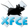 Xfce logotips - skrienoša pele, aiz kuras atrodas X burts.