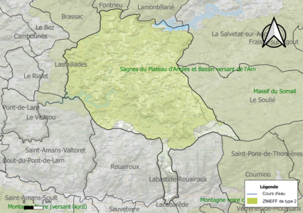 Carte des ZNIEFF de type 2 sur la commune.