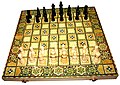 A wooden chess board