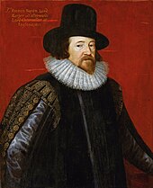 Engraved head-and-shoulders portrait of Francis Bacon wearing a hat and ruff