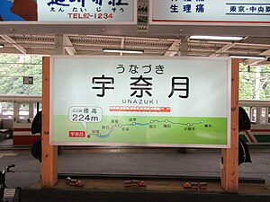 宇奈月駅の駅名標