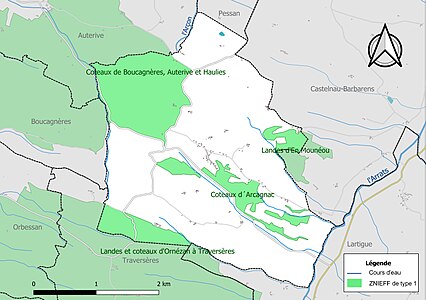 Carte des ZNIEFF de type 1 sur la commune.