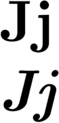 Uppercase and lowercase versions of J, in normal and italic type