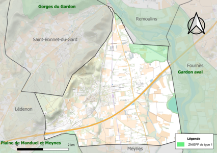 Carte de la ZNIEFF de type 1 sur la commune.