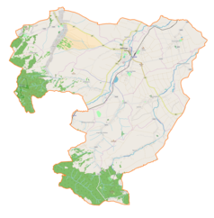 Mapa konturowa gminy Kańczuga, u góry po prawej znajduje się punkt z opisem „Krzeczowice”