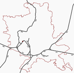 Mapa konturowa Szczecina, po lewej nieco na dole znajduje się punkt z opisem „Szczecin Gumieńce”