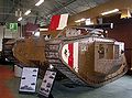 The Tank Museum, Bovington Mark V tank. Note the vertical white-red-white British recognition stripes, still in use up to early part of World War 2