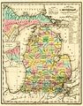 Image 17A map of Michigan by Henry Schenck Tanner, published in 1842, showing such county names as "Negwegon County," "Okkuddo County," and "Unwattin County," prior to an 1843 legislative action renaming sixteen counties in northern Michigan (from History of Michigan)