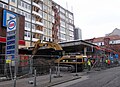 Die Esso-Tankstelle Reeperbahn, Beginn der Abrissarbeiten (Februar 2014)