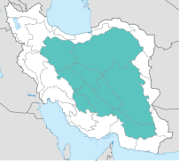 Mapa de Irán que representa una gran cuenca endorreica en toda la parte central del país.