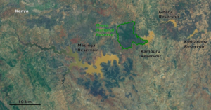 Von links nach rechts die Reservoirs Masinga, Kamburu, Gitaru und Kindaruma.