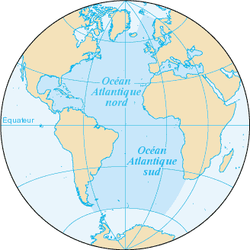 Carte de l'océan Atlantique et de ses mers bordières.