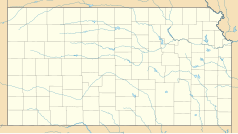 Mapa konturowa Kansas, na dole znajduje się punkt z opisem „Sun City”