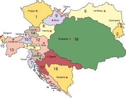 Kroatia-Slavonian kuningaskunta (numero 17) Itävalta-Unkarin kartalla.