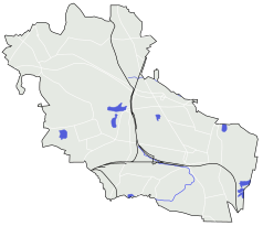 Mapa konturowa Bytomia, po lewej znajduje się punkt z opisem „Miechowicka Ostoja Leśna”