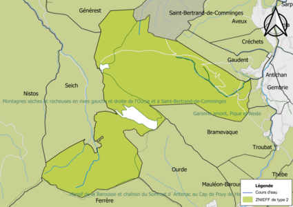 Carte des ZNIEFF de type 2 sur la commune.