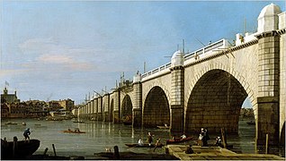 Pont de Westminster en construction (vu du contrefort du sud-est, 1747)[2].