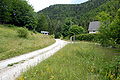 English: Krischnig saddle with Alpine huts Deutsch: Krischnigsattel mit Almhütten