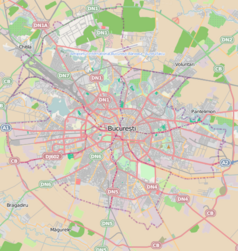 Mapa konturowa Bukaresztu, w centrum znajduje się punkt z opisem „Stadion im. Florei Dumitrachego”