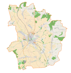 Mapa konturowa gminy Ząbkowice Śląskie, w centrum znajduje się punkt z opisem „Cmentarz żydowski w Ząbkowicach Śląskich”